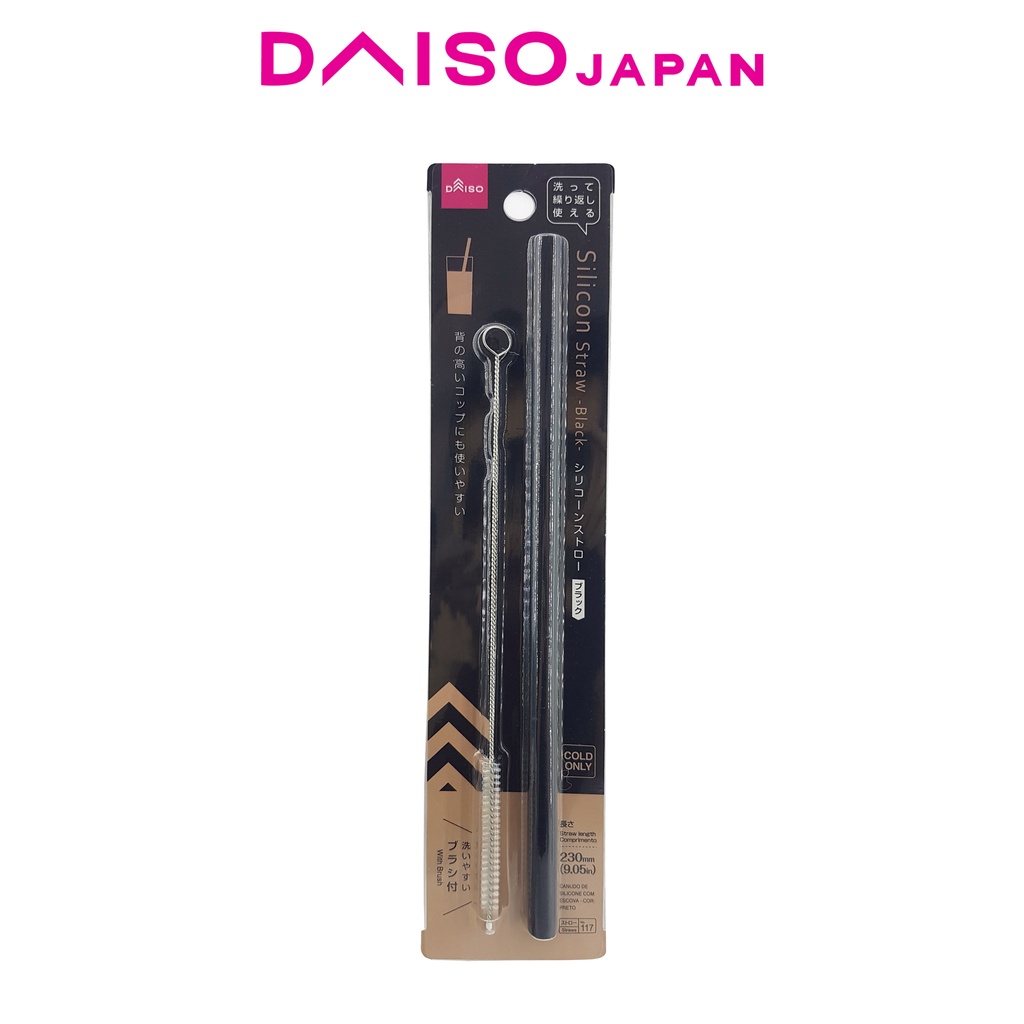 Daiso Black Reusable Silicone Straw with Brush Cleaner Shopee Philippines