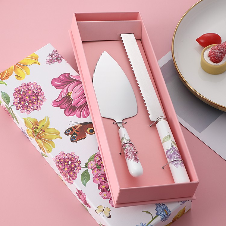 Stainless Steel and White Ceramic Cake Knife and Server Set Shopee