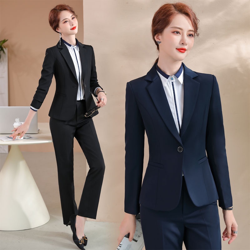 1701 Long Sleeve One Button Pure Blue SlimFit Trousers Women's Suit