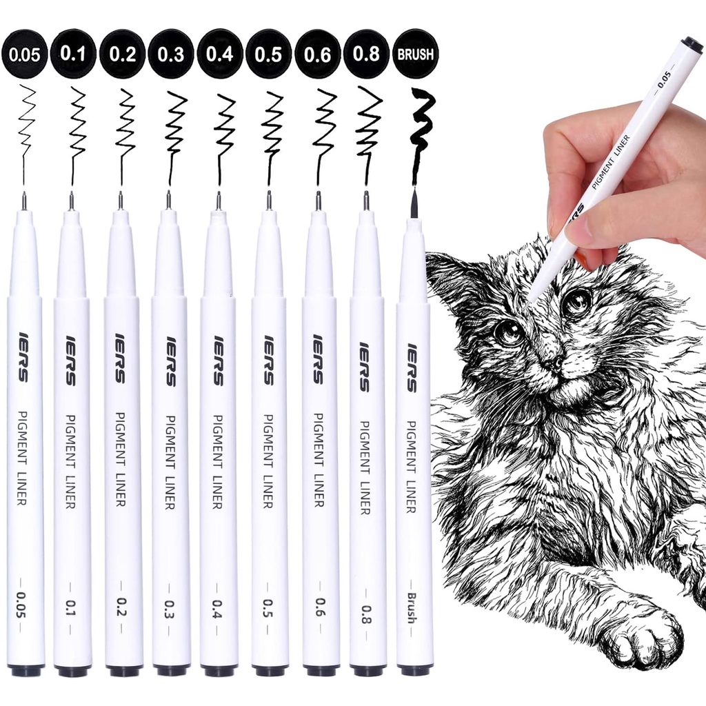 Precision MicroLine Pens, 9 Size Black MicroPen Fineliner Ink Pens