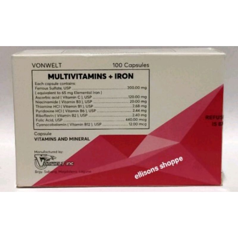 Robivit / Vonwelt Multivitamins + Iron 100 Capsules Shopee Philippines