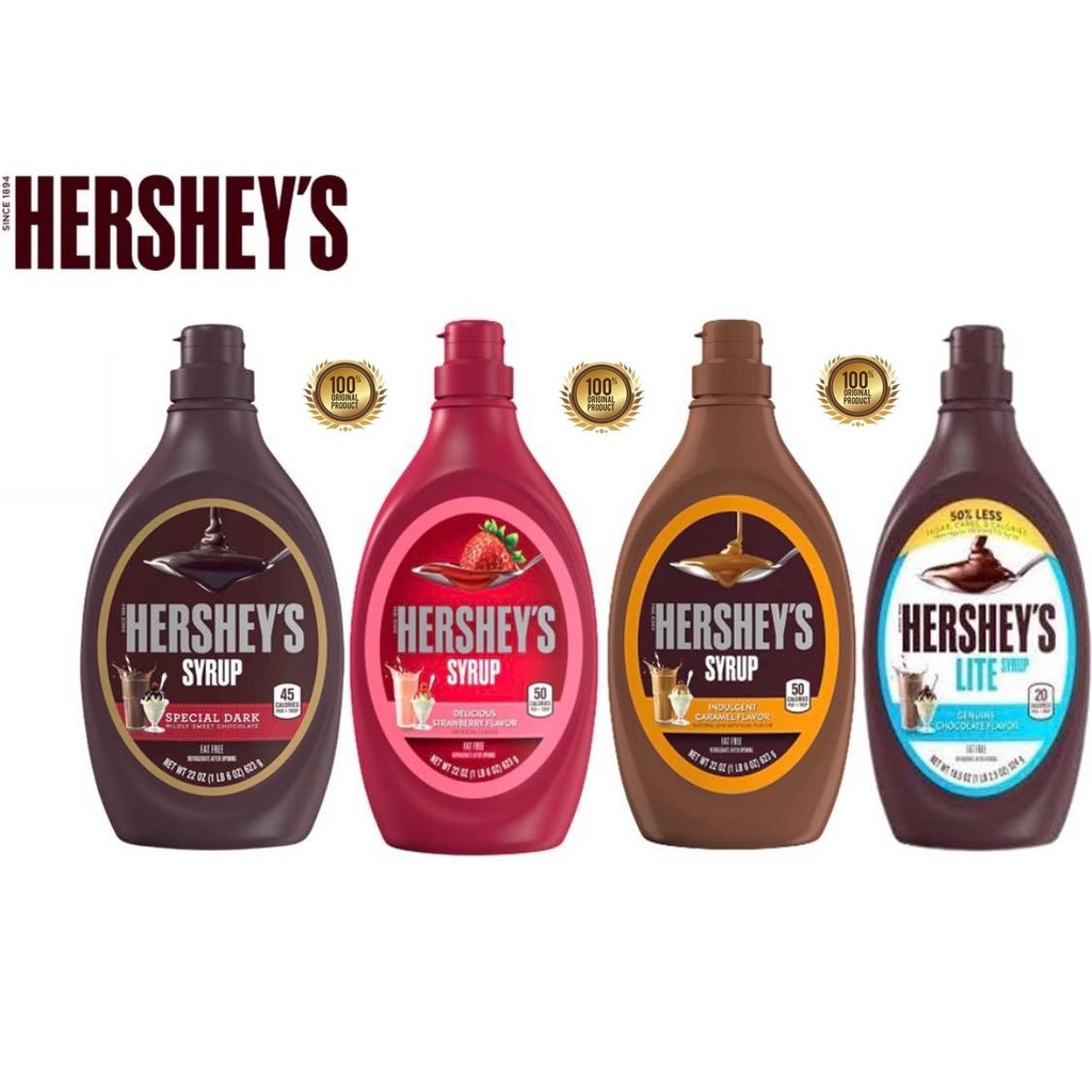 Hersheys Delicious Strawberry Syrup, Caramel, Lite & Dark Chocolate