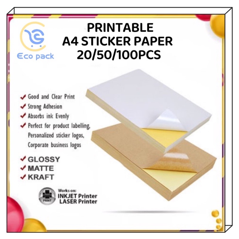 Printable Sticker Paper Glossy Matte kraft Inkjet A4 Size | Shopee