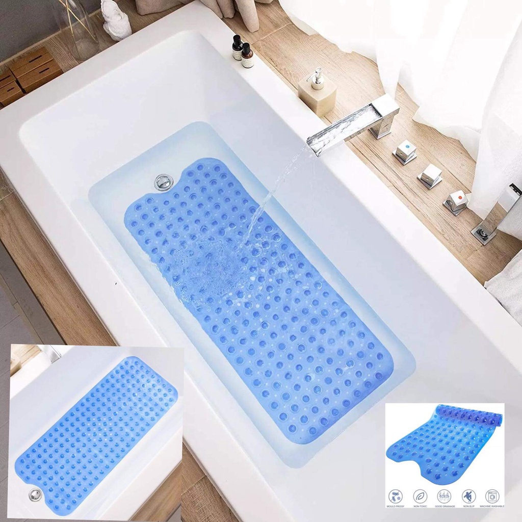 Long Shower mat NonSlip With Drain Holes And Sunction Cups 100x40 PVC
