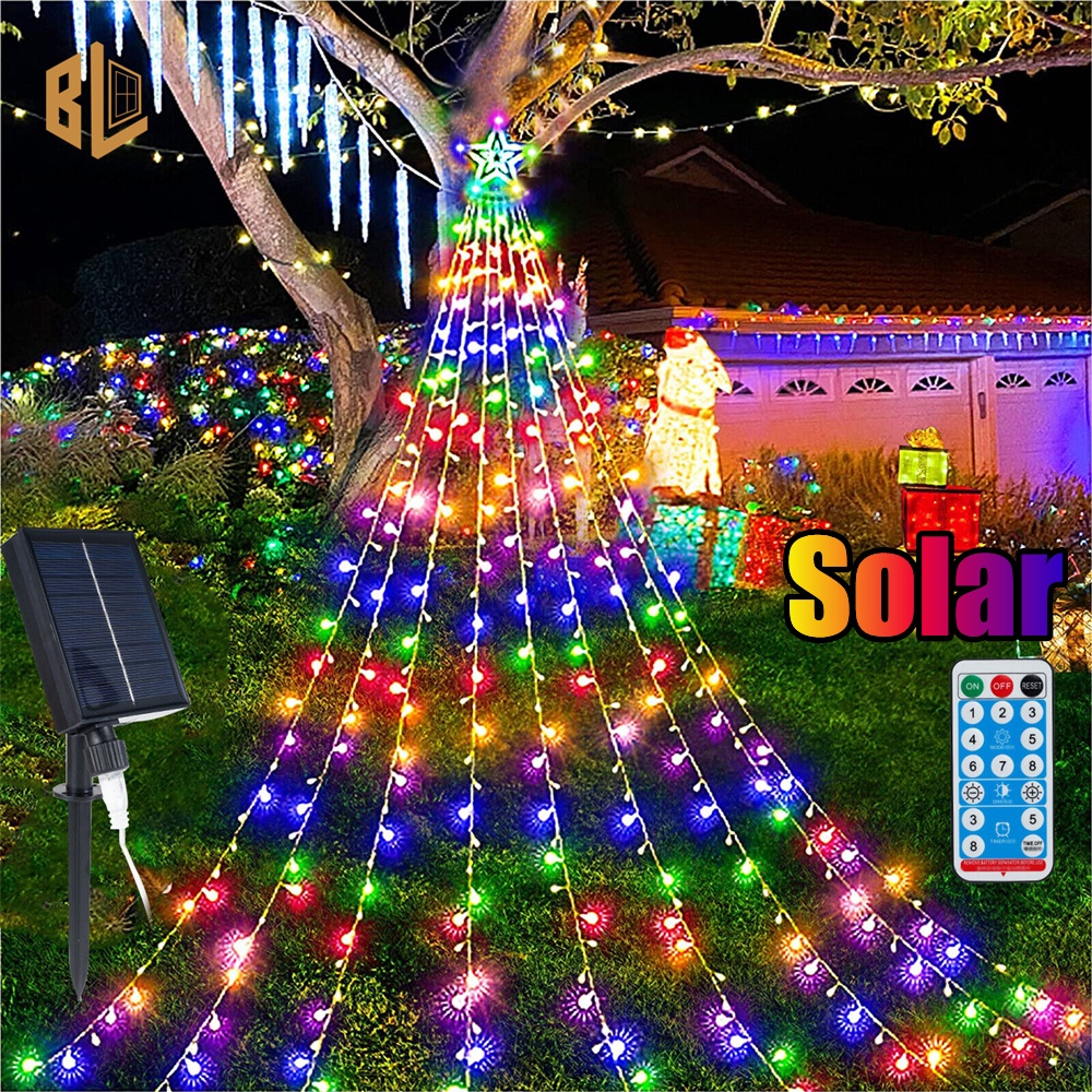 350 LED Solar String Light Outdoor Waterproof Star Pentagram Waterfall