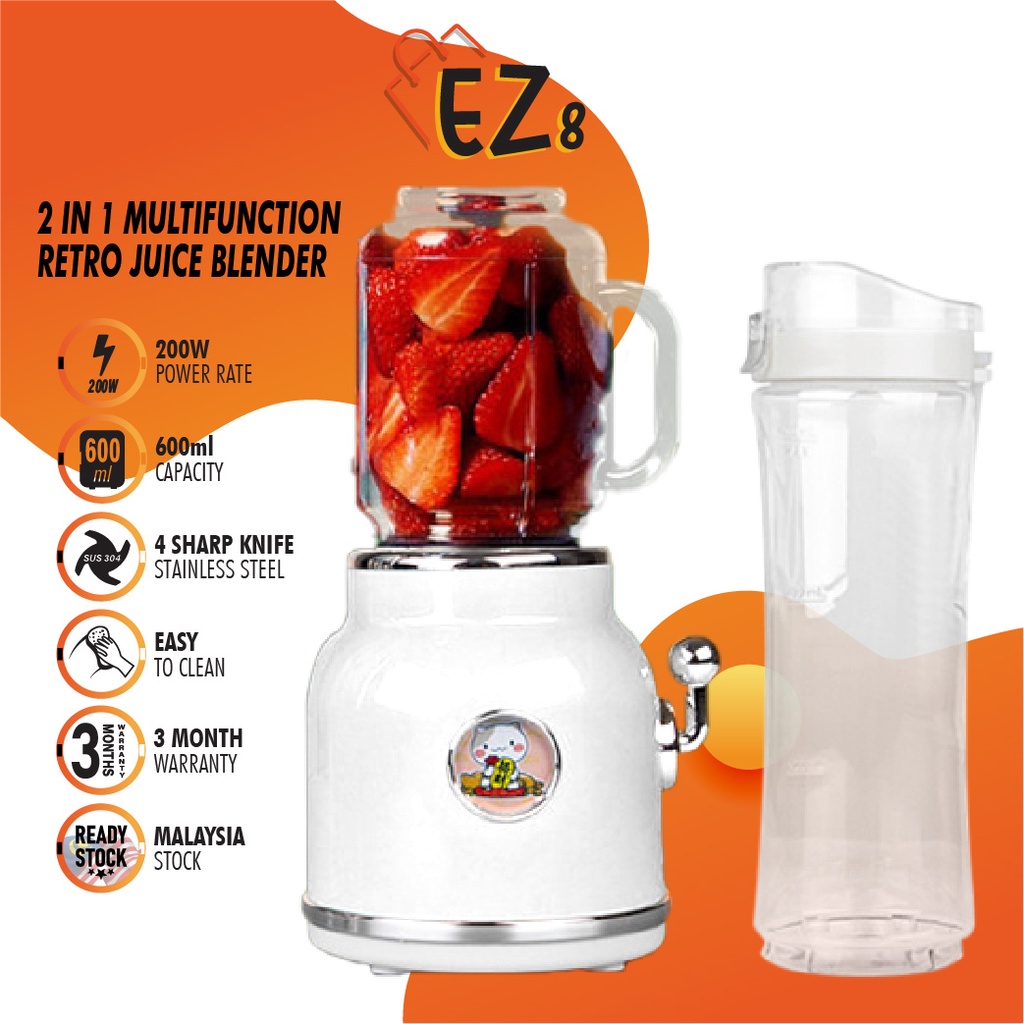 EZ8 2 IN 1 Multifunction Retro Design Juicer Fruit Blender, Mesin Jus