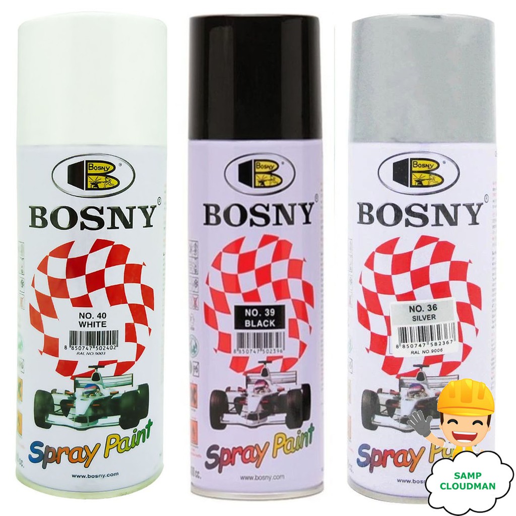 Bosny Spray Paint Gloss White 40 Black 39 Silver 36 Flat Black 4