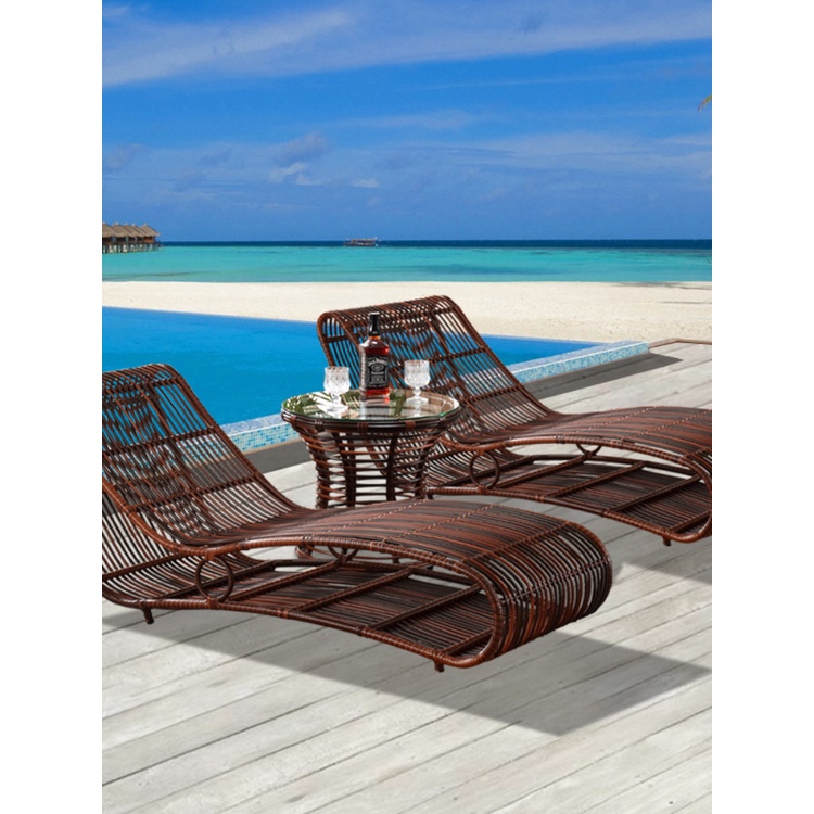 High quality outdoor thick wicker lounge chair beach rattan chair Villa