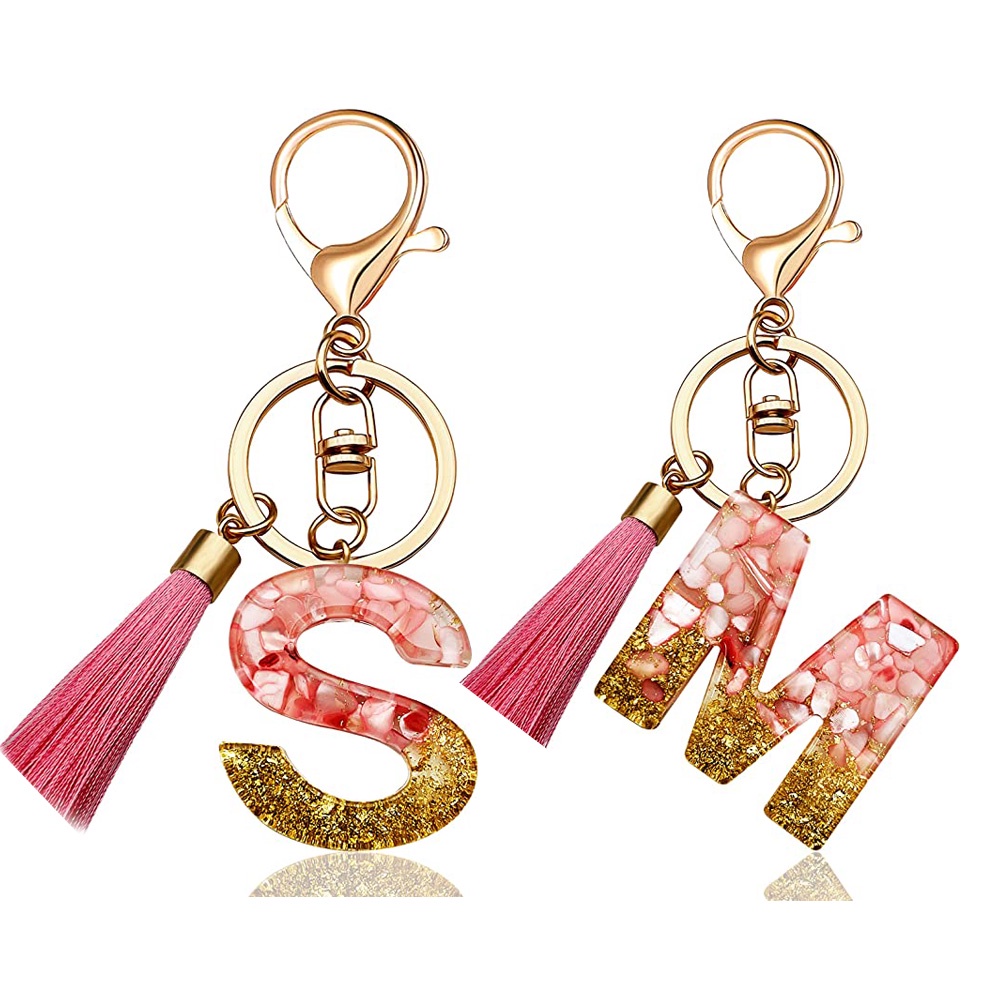 Cute Shiny Gold Foil 26 Letters Keychain Women Girls Bag Charm Pendant Acrylic Alphabet Keychain