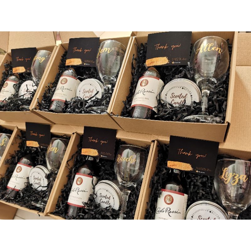 Gift Set Personalized Wine & Wine Glass with Scented Candle Shopee