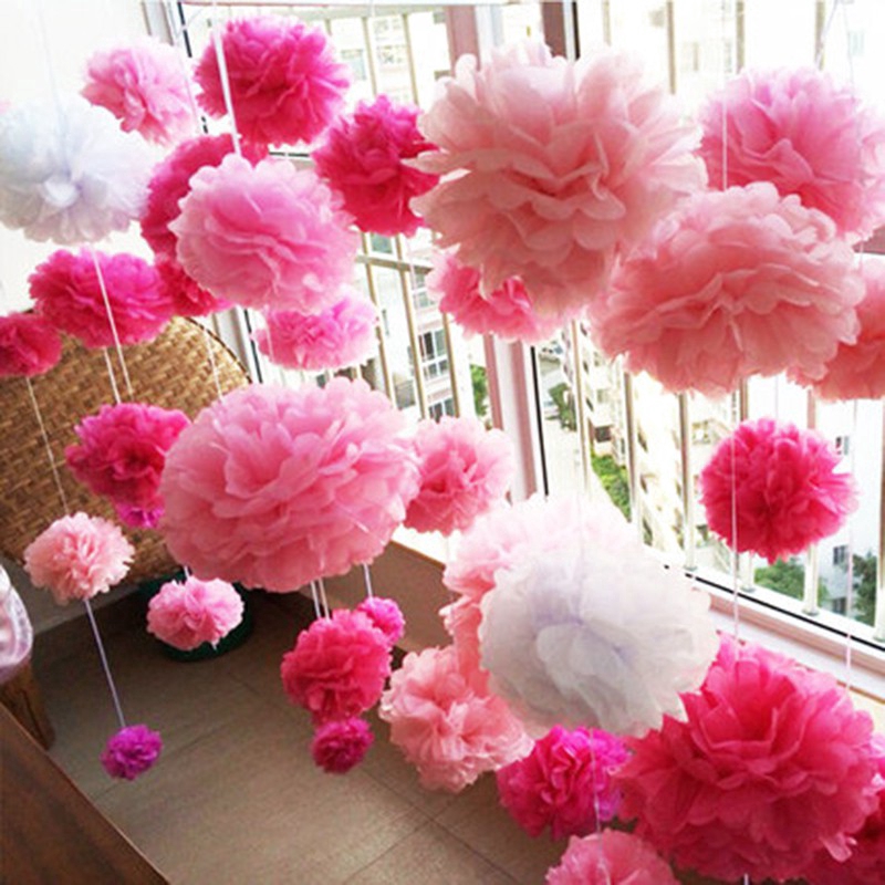 5PCS Tissue Paper Pom Poms Flower Balls Wedding Party Hanging Decor