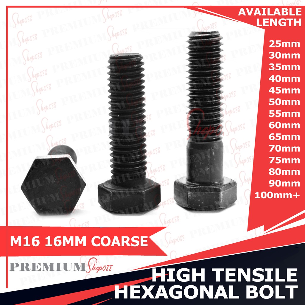 2/5pcs M16 16MM High Tensile HT US Hexagonal Bolt Cap Screw Nut Hex
