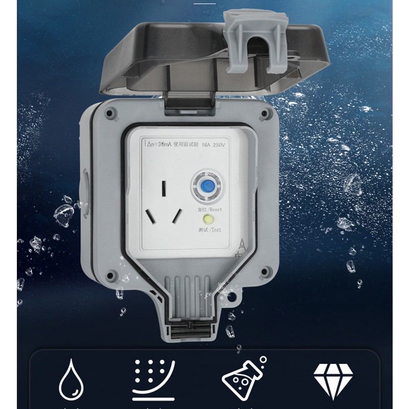 Waterproof power strip Waterproof Socket Outdoor Wall Power Socket 3Hole Leakage Protector