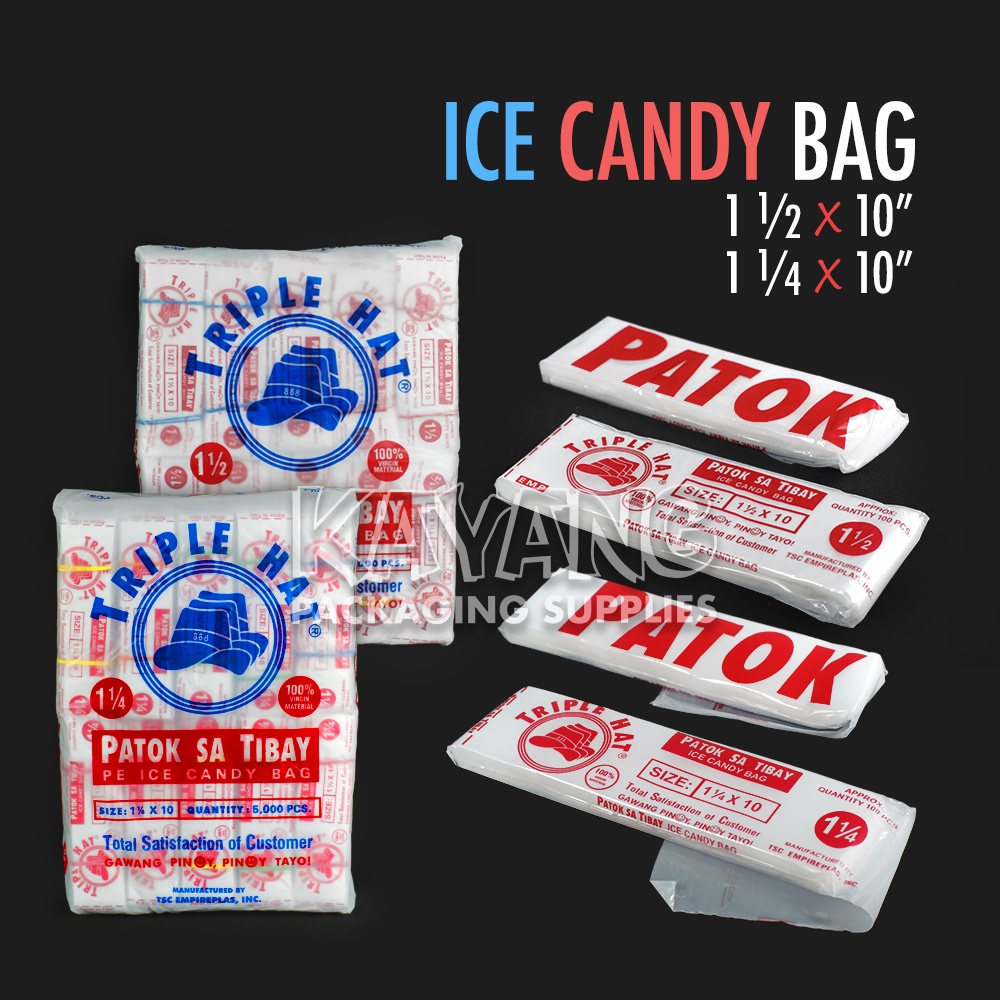 Triple Hat Patok Ice Candy Bag, Clear Plastic 1½x10" / 1¼x10" / 1¾x10