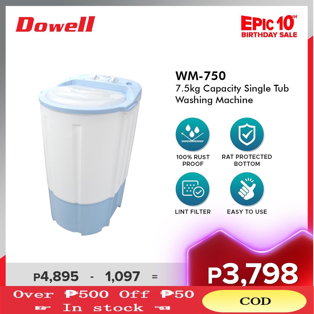 Dowell Washing Machine Single Tub WM750 7.5 kg capacityCOD Shopee