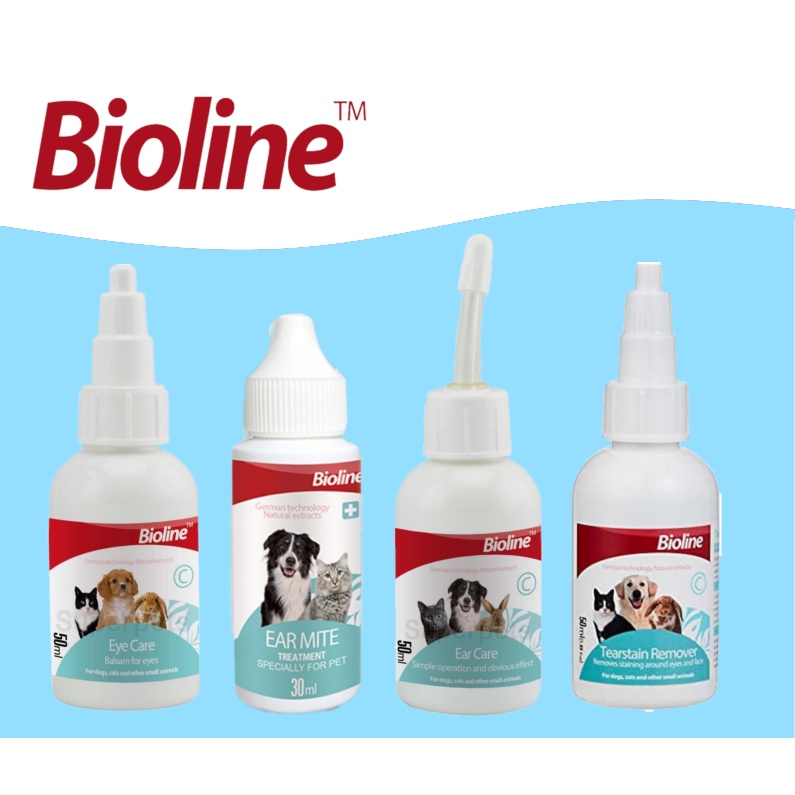 6pcs Bioline Ear Care Eye Care Tear Stain and Ear Mites 50ml for Dogs