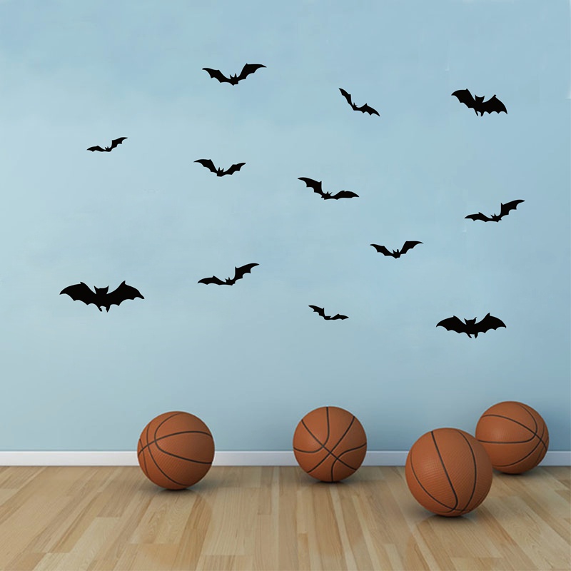 12 bats vinyl decals , Halloween vinyl wall window decals stickers ,DIY