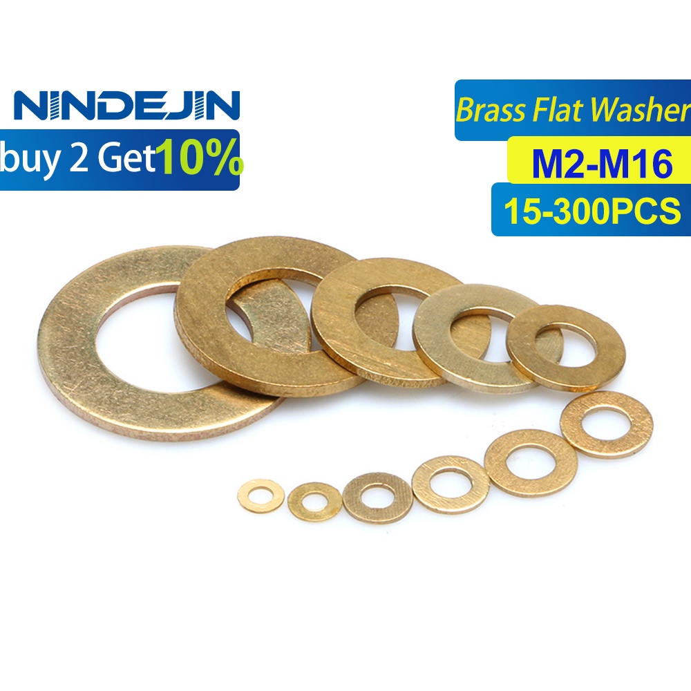 NINDEJIN 15300pcs Brass Flat Washer M2M16 Metric Brass Screw Bolt