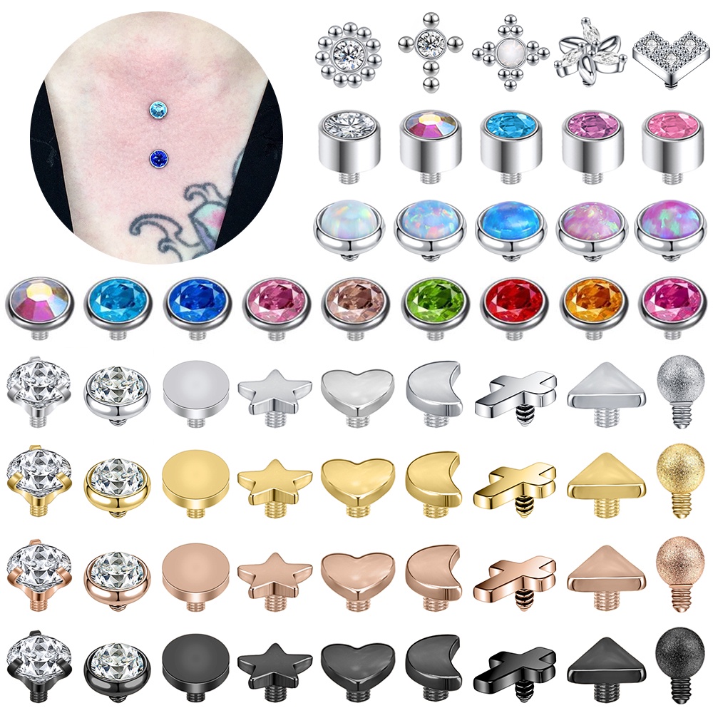 1 Set 2.5/3/4mm Surgical Steel Crystal Micro Dermal Piercing Opal