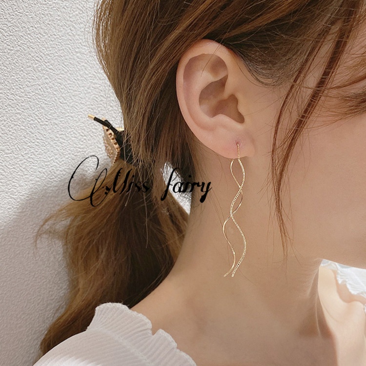 【MISSFAIRY】14K Gold Plated Minimalist Long Dangling tictac Earrings For