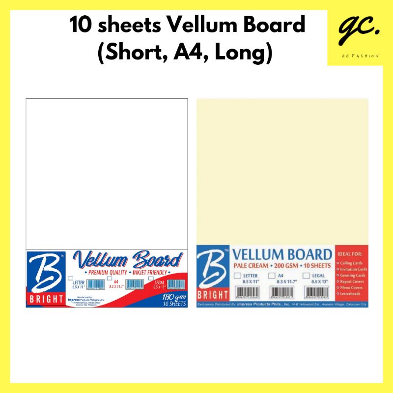 10 sheets Vellum Board Specialty Paper (Short, A4, A3, Long) Shopee
