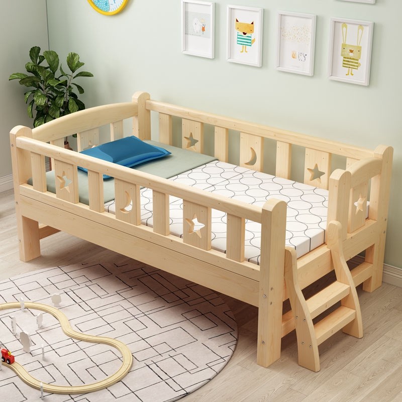 Children's bed solid wood baby with guardrail bed boy's bed widened