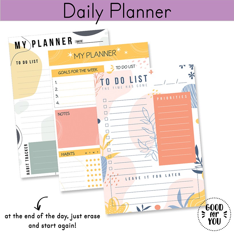 Reusable Daily Planner / Todo List A4 Size (Laminated) Shopee