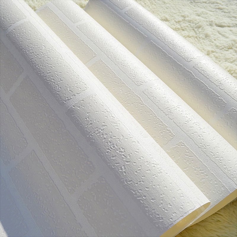 LOff White 3D Modern Design Brick Wallpaper Roll Vinyl Wall Covering