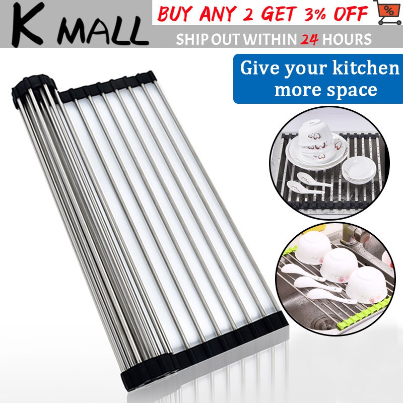 Rollup Kitchen Sink Rack Dish Drying Rack Over Sink Dry Drainers