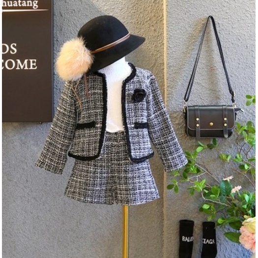 GIRL'S TWEED JACKET AND SHORTS SET (BLACK) Shopee Philippines