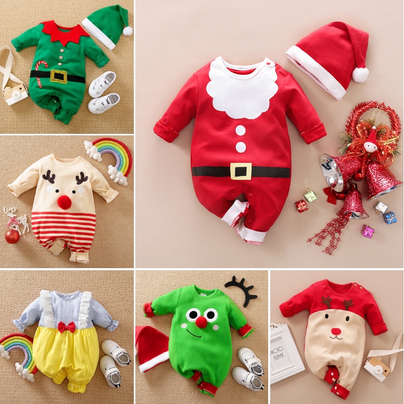 Baby Christmas Clothes Cotton Long Sleeve Jumpsuit Romper Newborn Onesie Infant Santa Costume 0