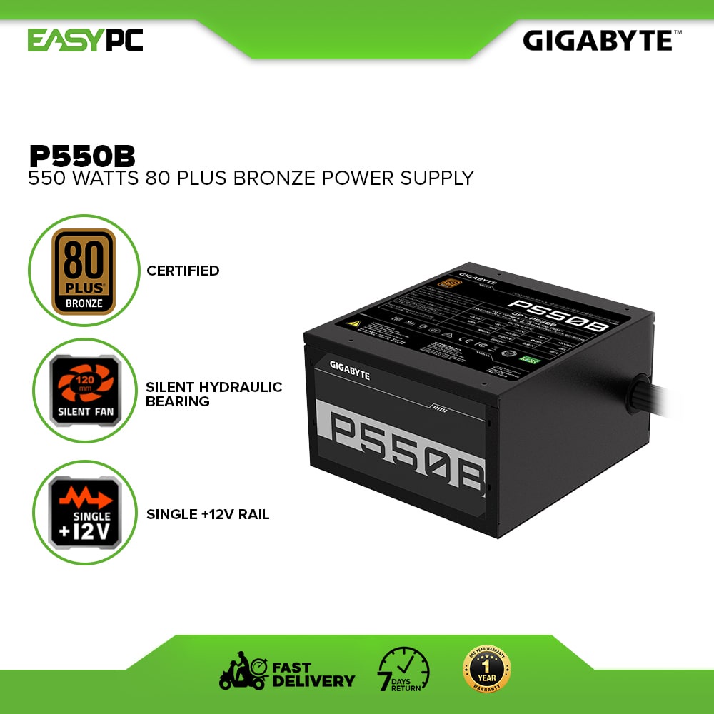 Gigabyte P550B 550 Watts (550W) 80 Plus Power Supply Bronze, Brand New