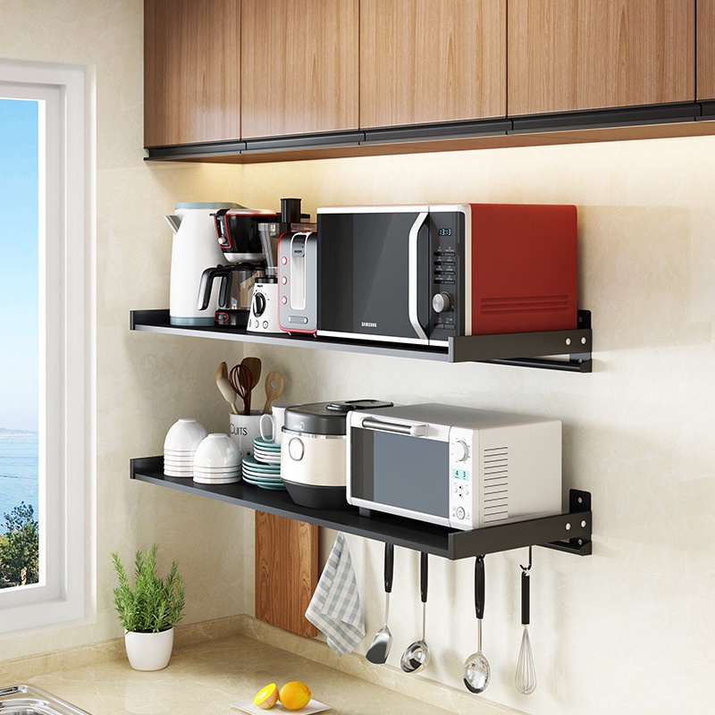 ☂Free black perforated wallmounted microwave shelf kitchen shelf oven
