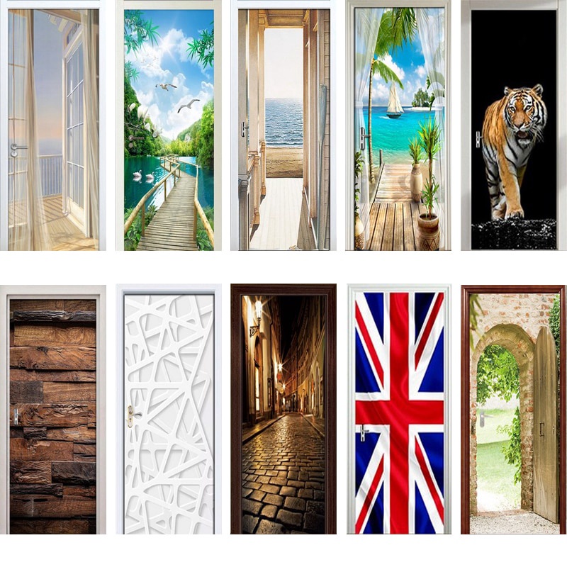 3D Door Sticker Door Wrap Wall Sticker Mural Wallpaper Poster Self