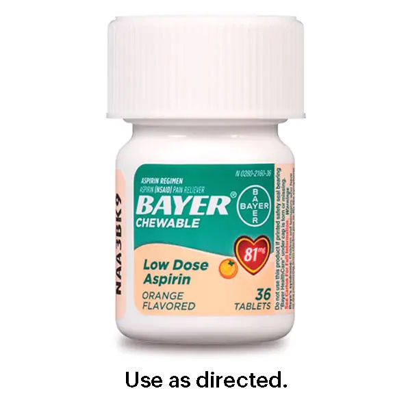 Bayer Chewable Aspirin Low Dose 81mg Orange Flavor Value Pack (36