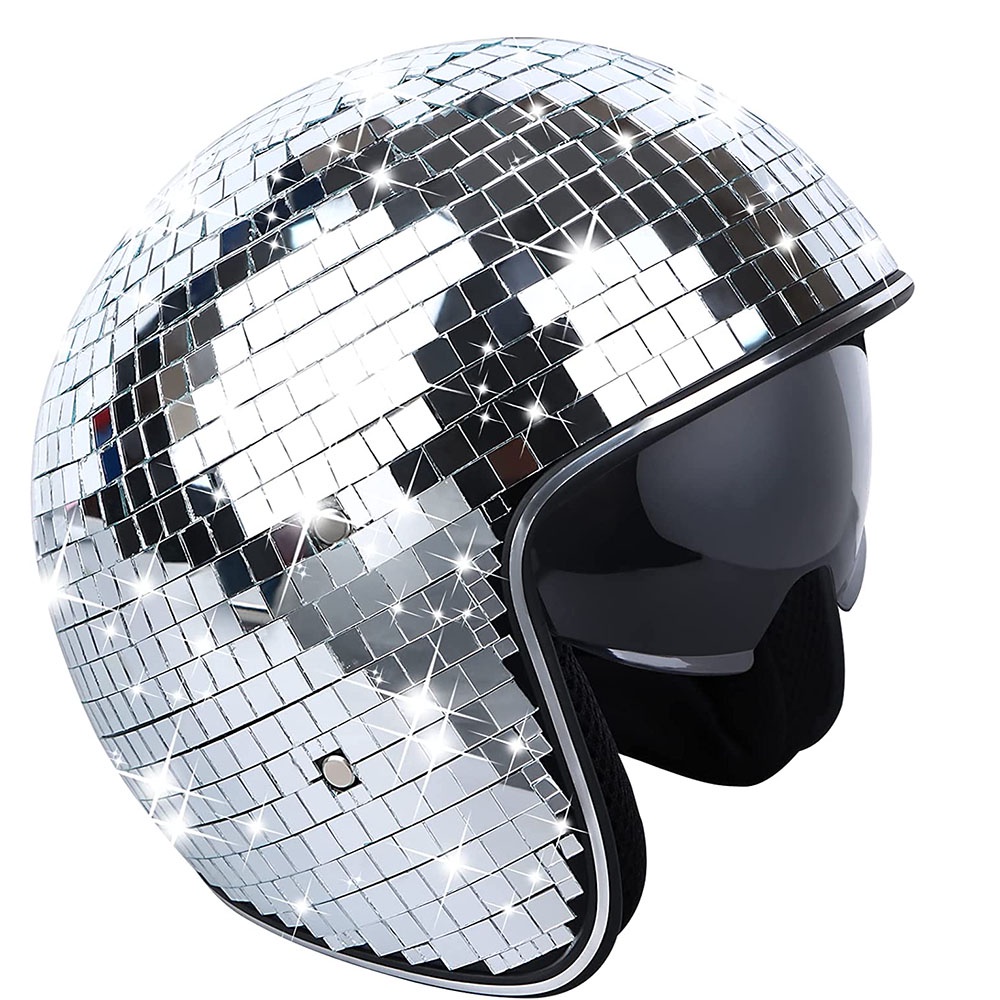 Disco Ball Helmet Silver Mask Cool Safe Motorcycle Helmet With Mirror