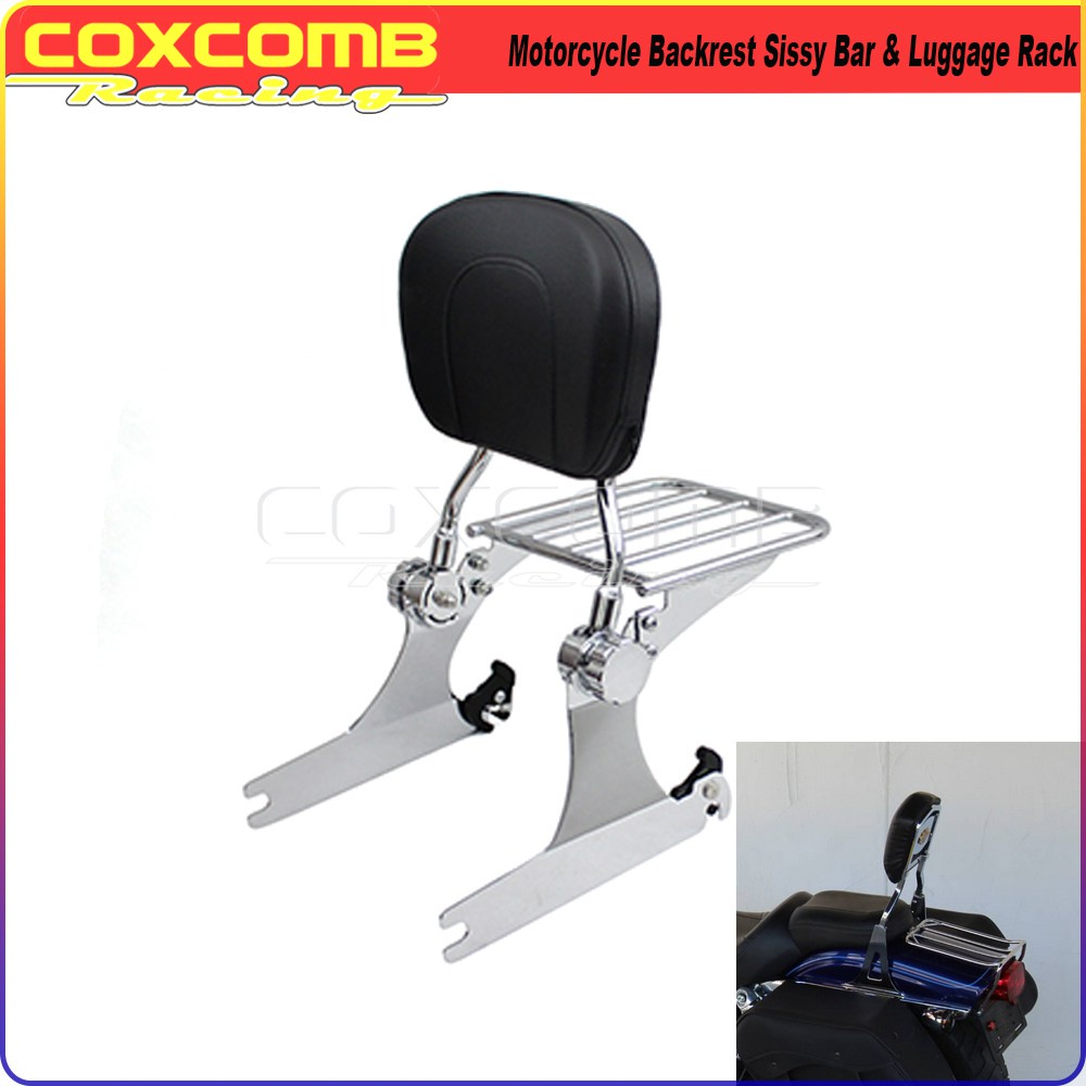 Motorcycle Detachable Adjustable Sissy Bar Backrest Luggage Rack For Harley Dyna Super Glide FXD