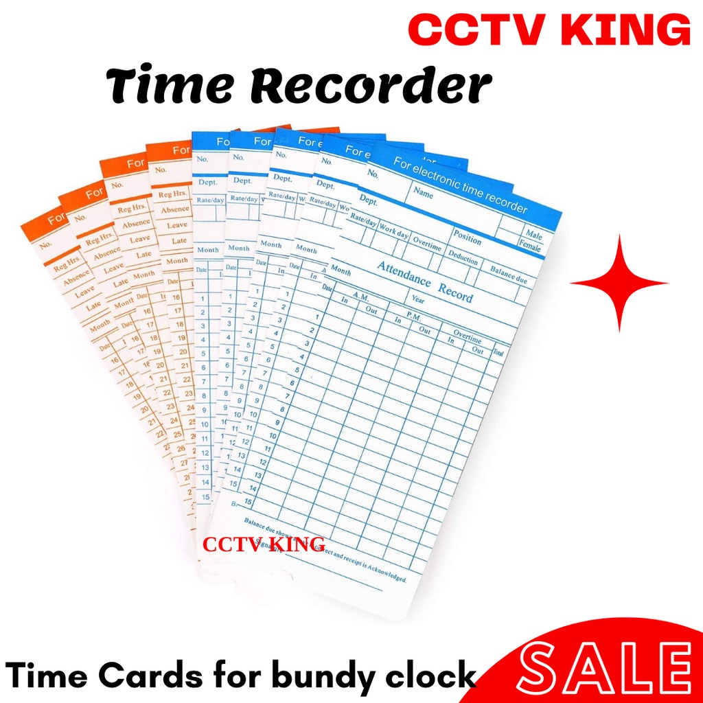 ☄♚CCTV KING Standard Time Card Bundy Clock Timecard Recorder Cards 100