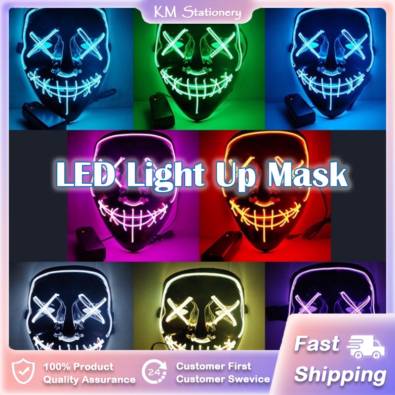 Halloween LED Mask Neon Party Luminous Light Scary The Purge Mask Glow