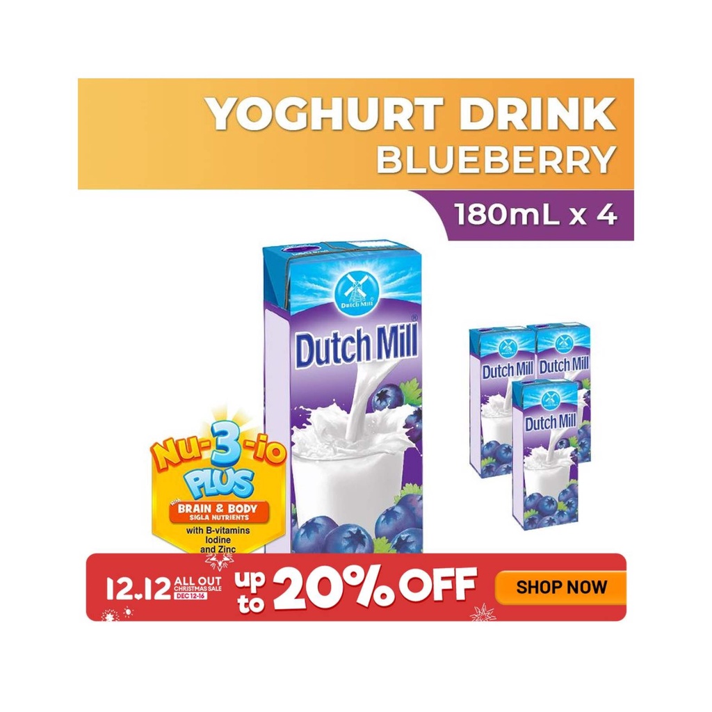 Dutch Mill UHT Yoghurt Drink Blueberry 180ml x 4 brick Shopee Philippines