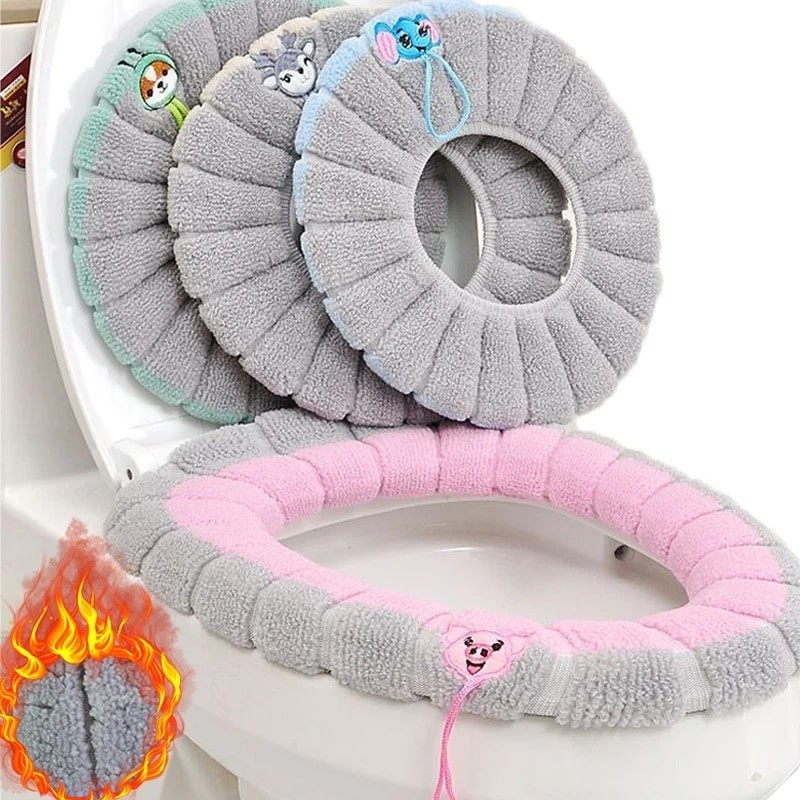 592 Winter Warm Toilet Seat Cover with Handle Thicker Bathroom Oshaped