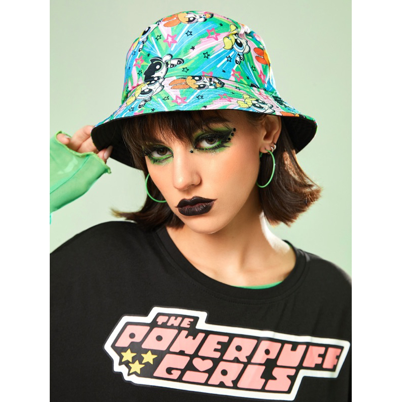 The Powerpuff Girls ROMWE Star & Cartoon Graphic Bucket Hat Shopee