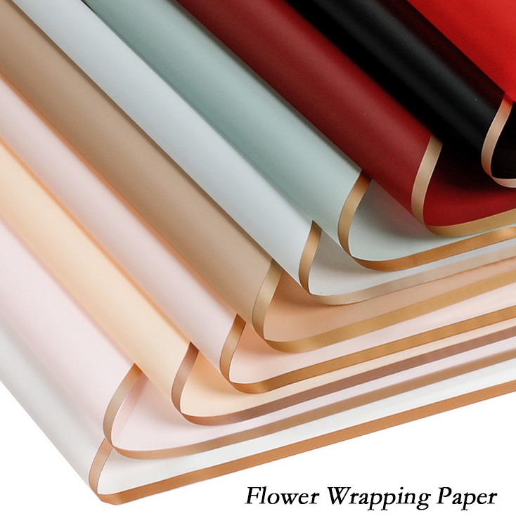 Flower Wrapping Paper Gold Border Jelly Color Packaging Paper Matte