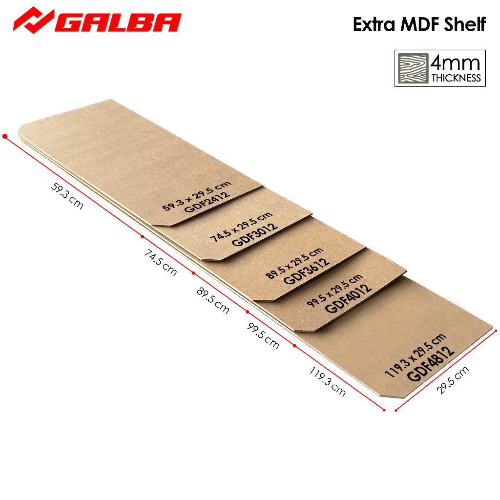 GALBA MDF Shelf Panel 4mm (Shelf PANEL ONLY for Galba Boltless Shelving