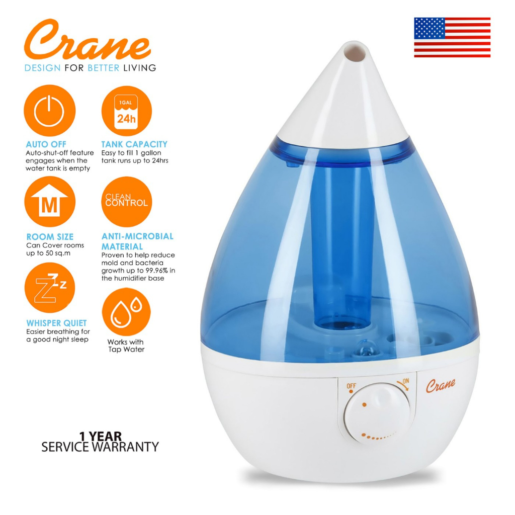 Crane Drop Shape Humidifier Blue/White for Cough, Colds, Allergy