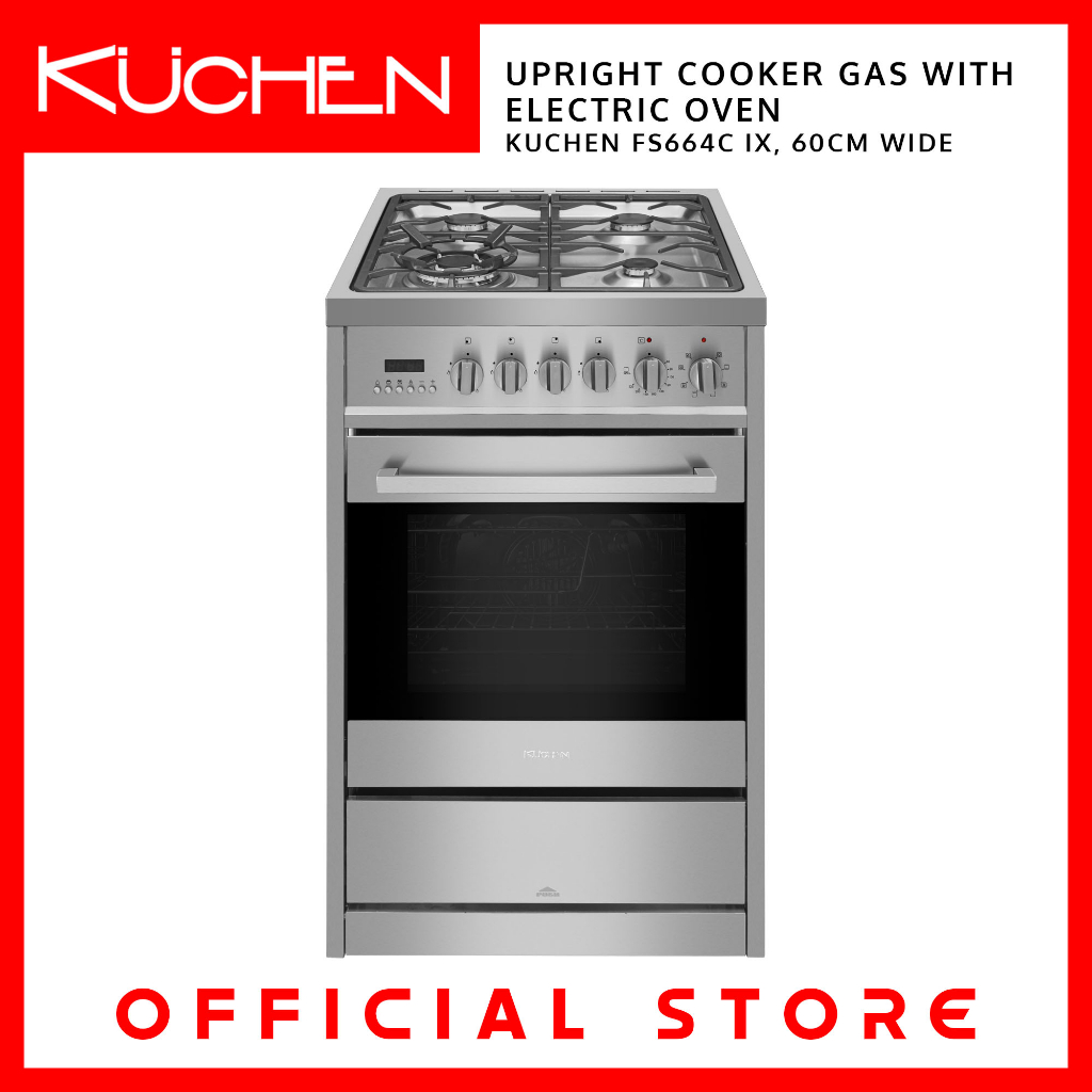 KUCHEN KCH.FS664C.IX Upright Cooker Gas Cooktop with Electric Oven With Safety Valve Shopee