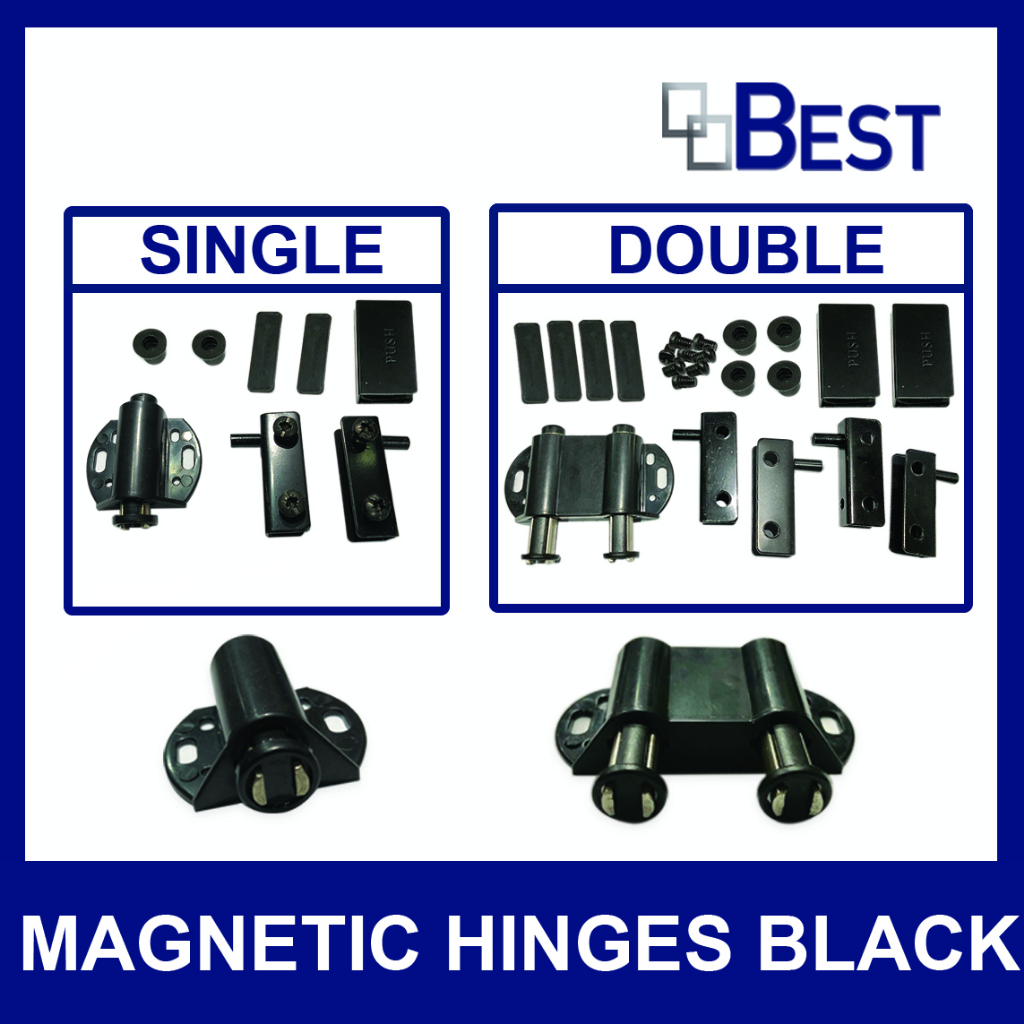 Glass Hinges Single / Double Black PushtoOpen (1 set) for Glass Doors