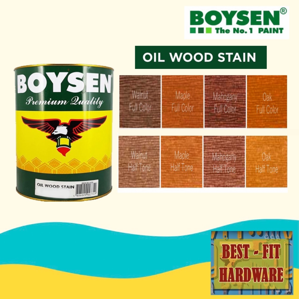 BOYSEN OIL WOOD STAIN 1L (MAPLE / OAK / MAHOGANY / WALNUT) Shopee