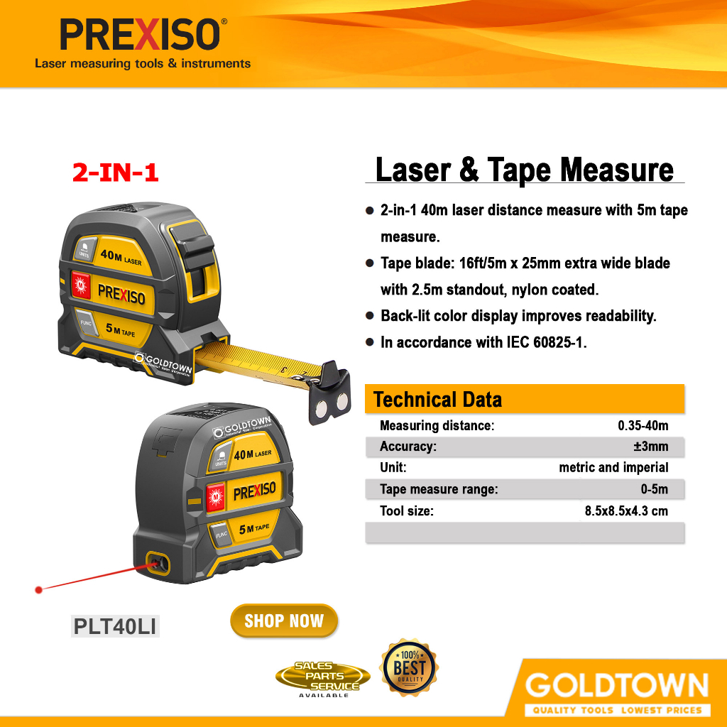 PREXISO - Laser & Tape measure 2-in-1 40M rechargeable PLT40LI Original
