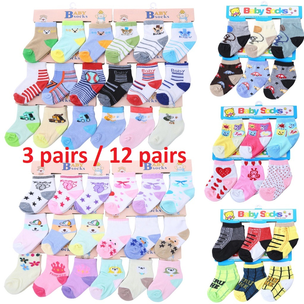 3 pairs 12 pairs Cute Cotton Baby Socks 012months Newborn Baby Boy